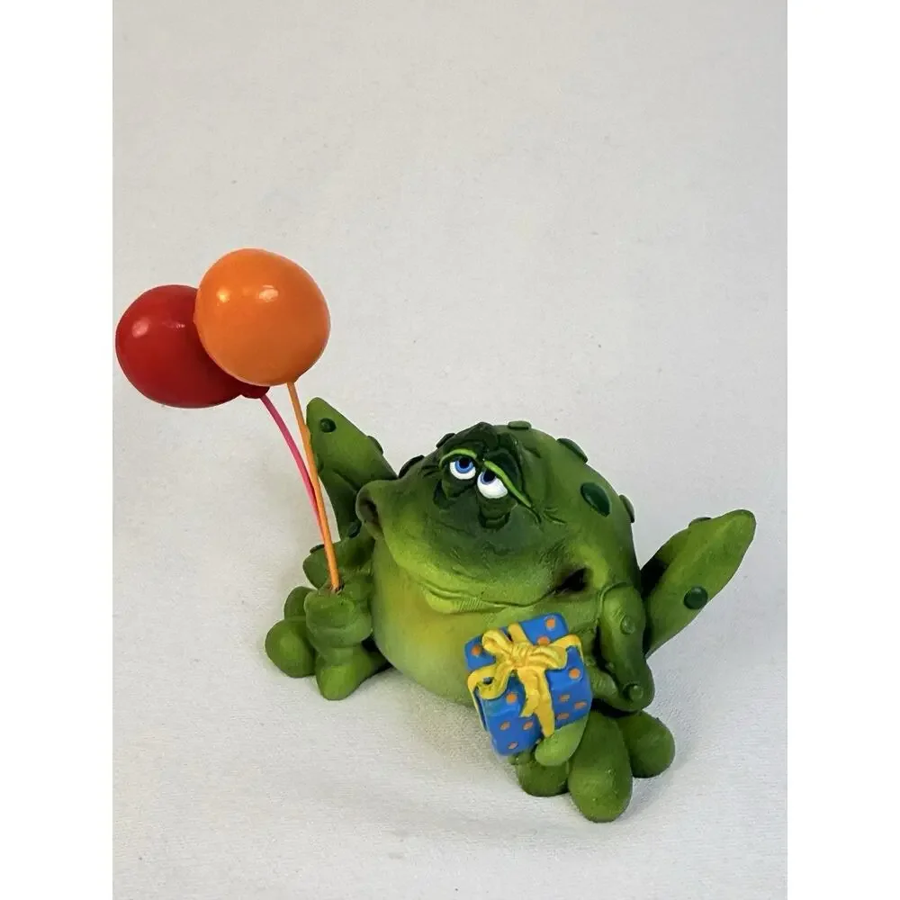 Russ Birthday Frog Figurine Signed Douglas Balloon Gift Resin Collectable